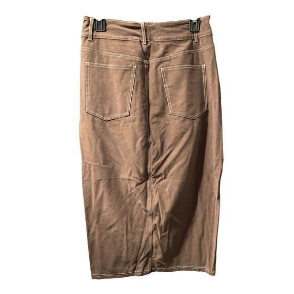 Halara Womens Brown Stretch Denim Pencil Skirt Size M With Front & Back Pockets - Picture 2 of 3